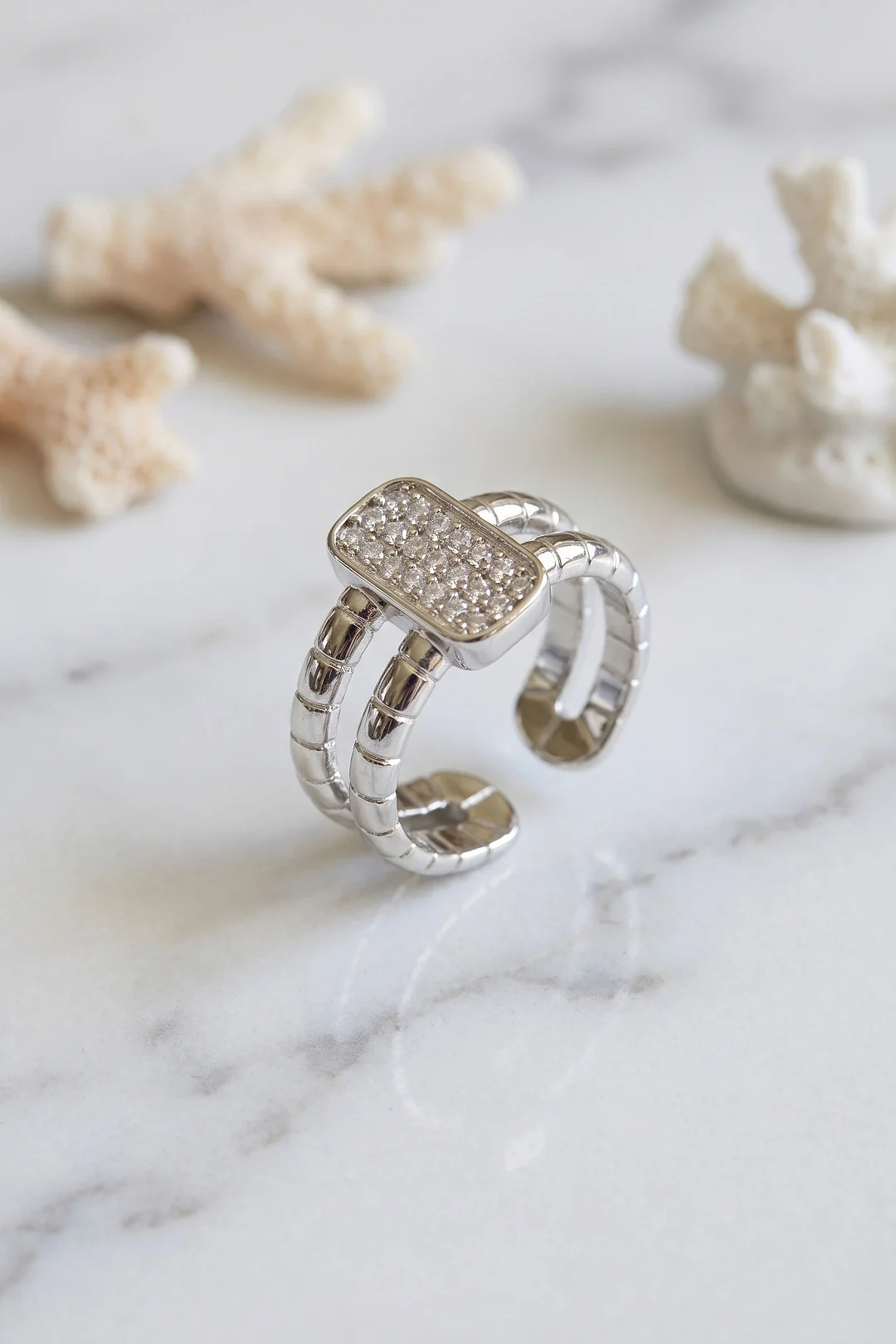 İthalat® Clariss Parallel Luxury Zirkon Taşlı Gümüş Renk Yüzük