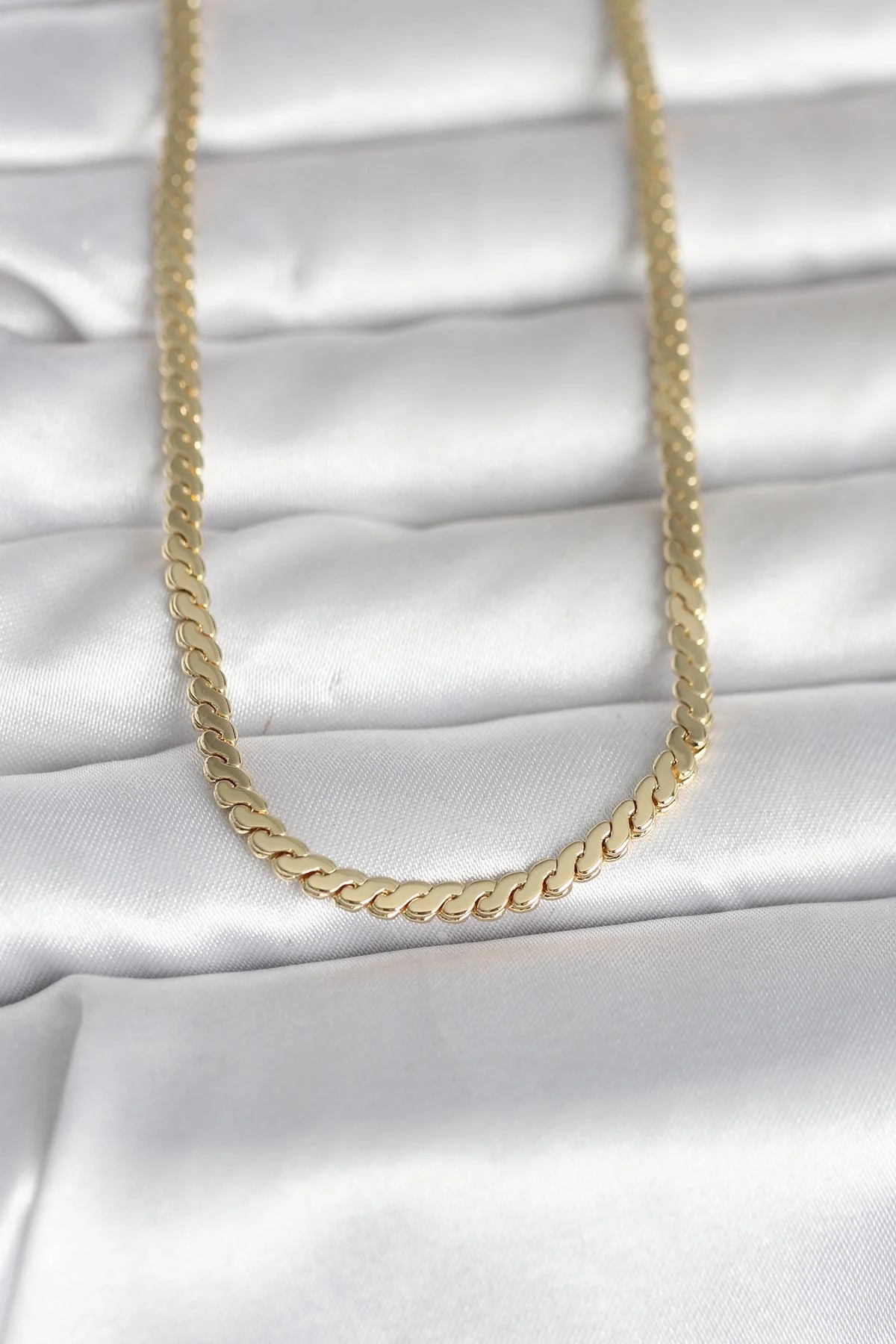 İthalat® CM 14K Gold Renk Yassı Ezme Zincir Model 60 cm Kadın Kolye