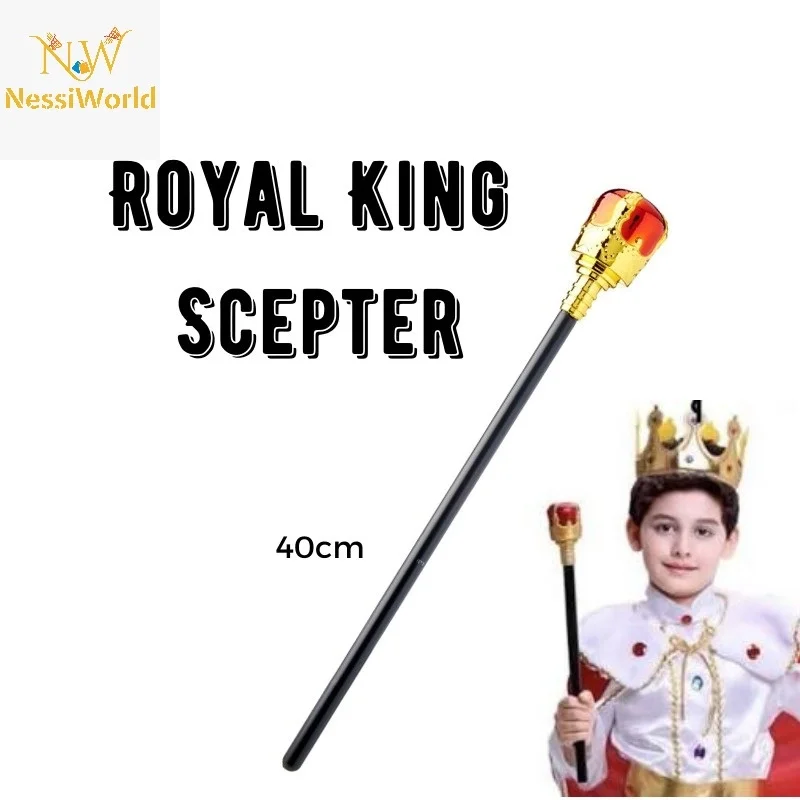 İthalat® Çocuk Boy Altın Renk Kral Tacı ve Kırmızı Topuzlu Kral Asası