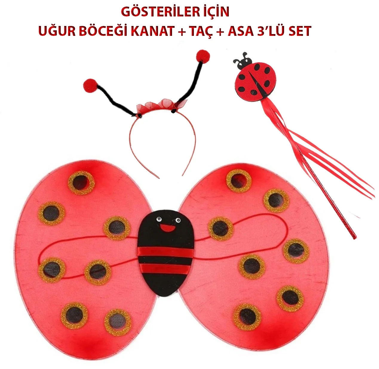 İthalat® Çocuk Gösteri İçin Uğur Böceği Kanat + Taç + Asa 3'lü Kostüm Seti İthalat® Çocuk Gösteri İçin Uğur Böceği Kanat + Taç + Asa 3'lü Kostüm Seti