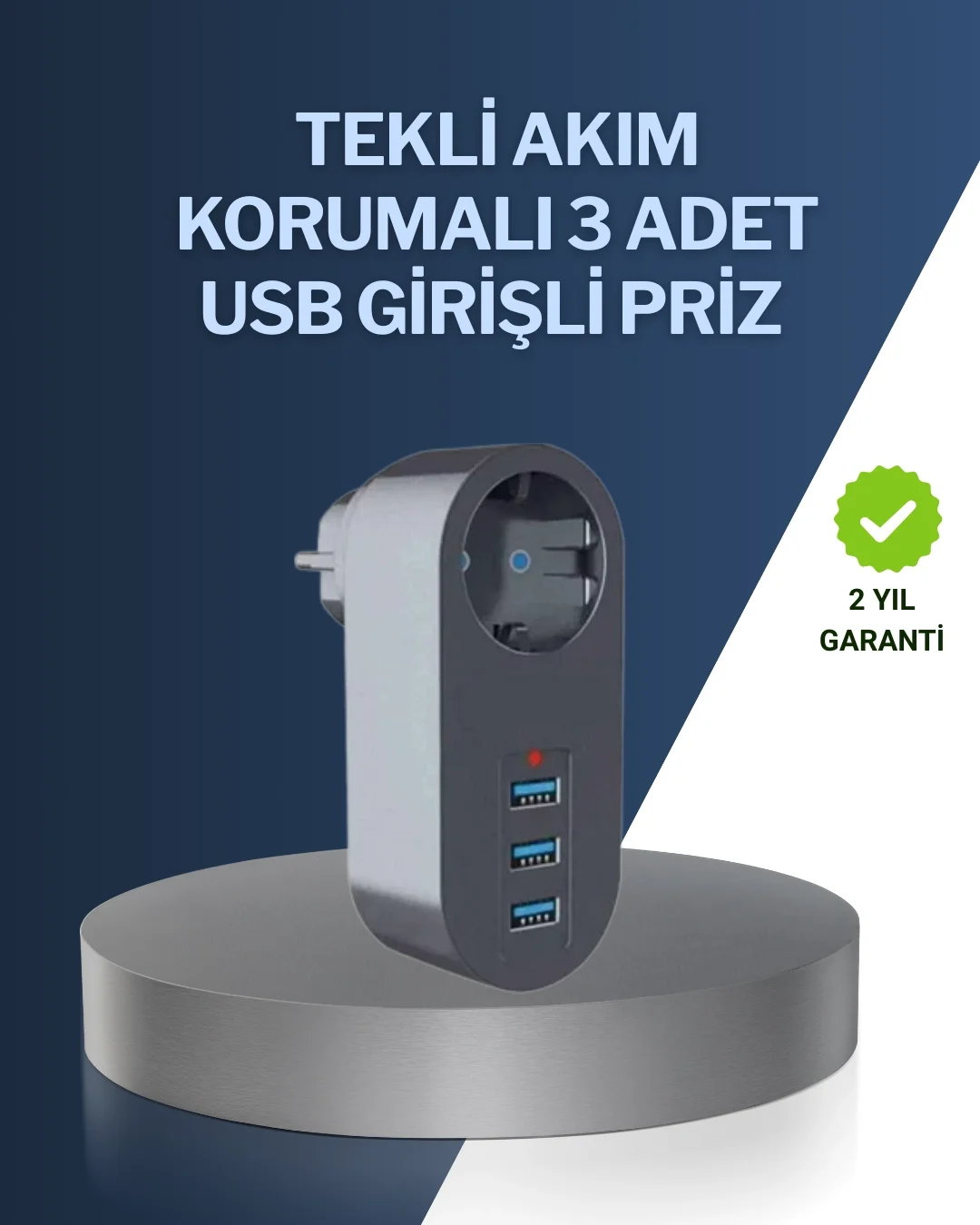 İthalat® Çocuk Korumalı Termal Priz – 3'lü USB Şarj ve Akım Koruması