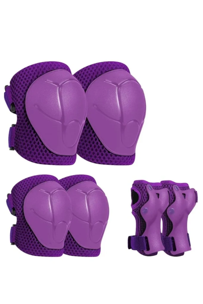 İthalat® Çocuk Koruyucu Set Dizlik Dirseklik Bileklik 6 Parça Paten Scooter Bisiklet Kaykay Koruyucu Mor Renk