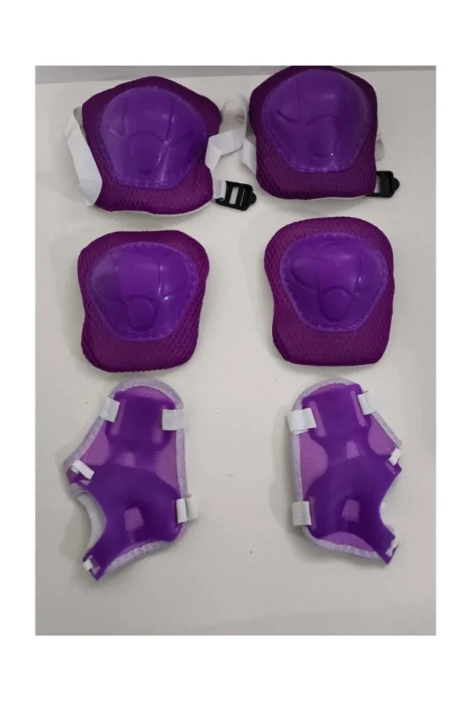 İthalat® Çocuk Koruyucu Set Dizlik Dirseklik Bileklik 6 Parça Paten Scooter Bisiklet Kaykay Koruyucu Mor Renk