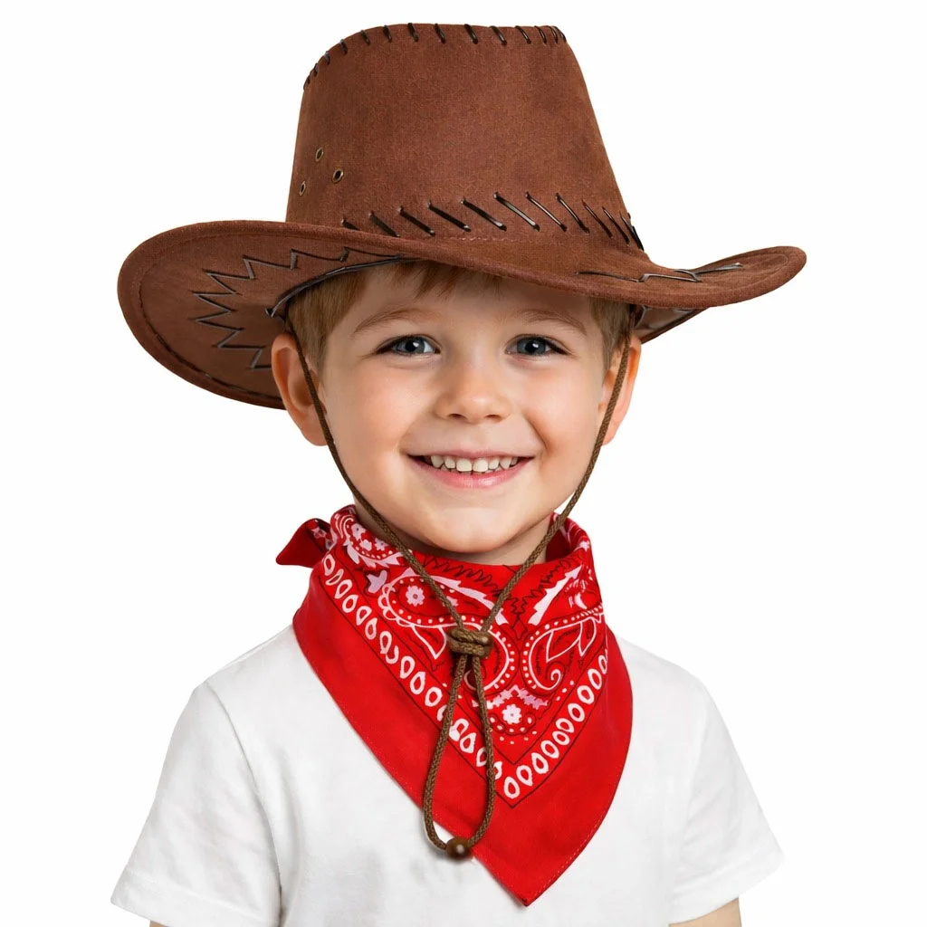 İthalat® Çocuk Kovboy Şapka Kahverengi & Kırmızı Bandana Fular Seti İthalat® Çocuk Kovboy Şapka Kahverengi & Kırmızı Bandana Fular Seti
