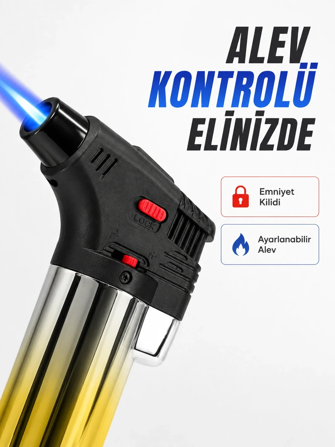 İthalat® Çok Amaçlı Jet Alev Çakmak Kamp Mutfak ve Puro Kullanımına Uygun