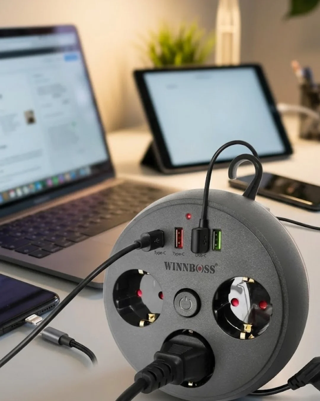 İthalat® Çoklu Priz Akım Koruma 3 Soket 3 USB Type C Hızlı Şarj 2m Uzatma Kablosu