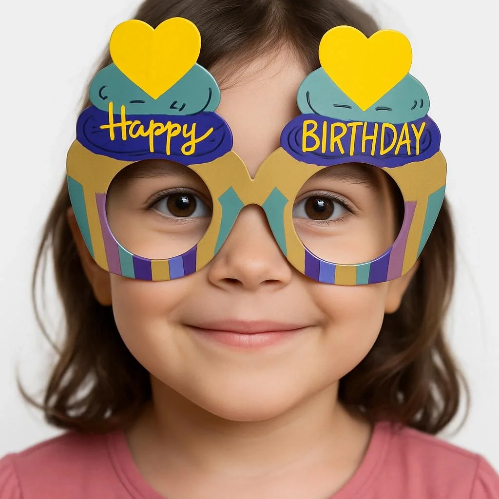 İthalat® Cupcake Temalı Doğum Günü Renkli Karton Happy Birthday Gözlüğü 6 Adet