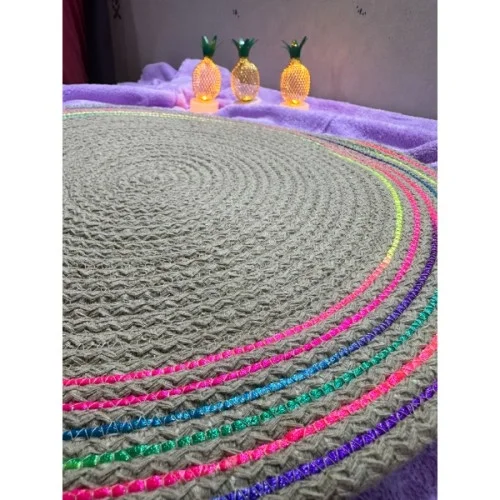 İthalat® DecoHandy 39cm Neon Renkli Şeritli Jüt Örme Supla Amerikan Servis