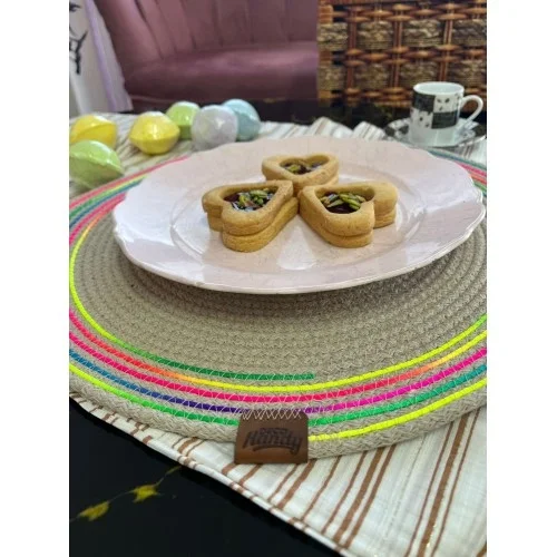 İthalat® DecoHandy 39cm Neon Renkli Şeritli Jüt Örme Supla Amerikan Servis