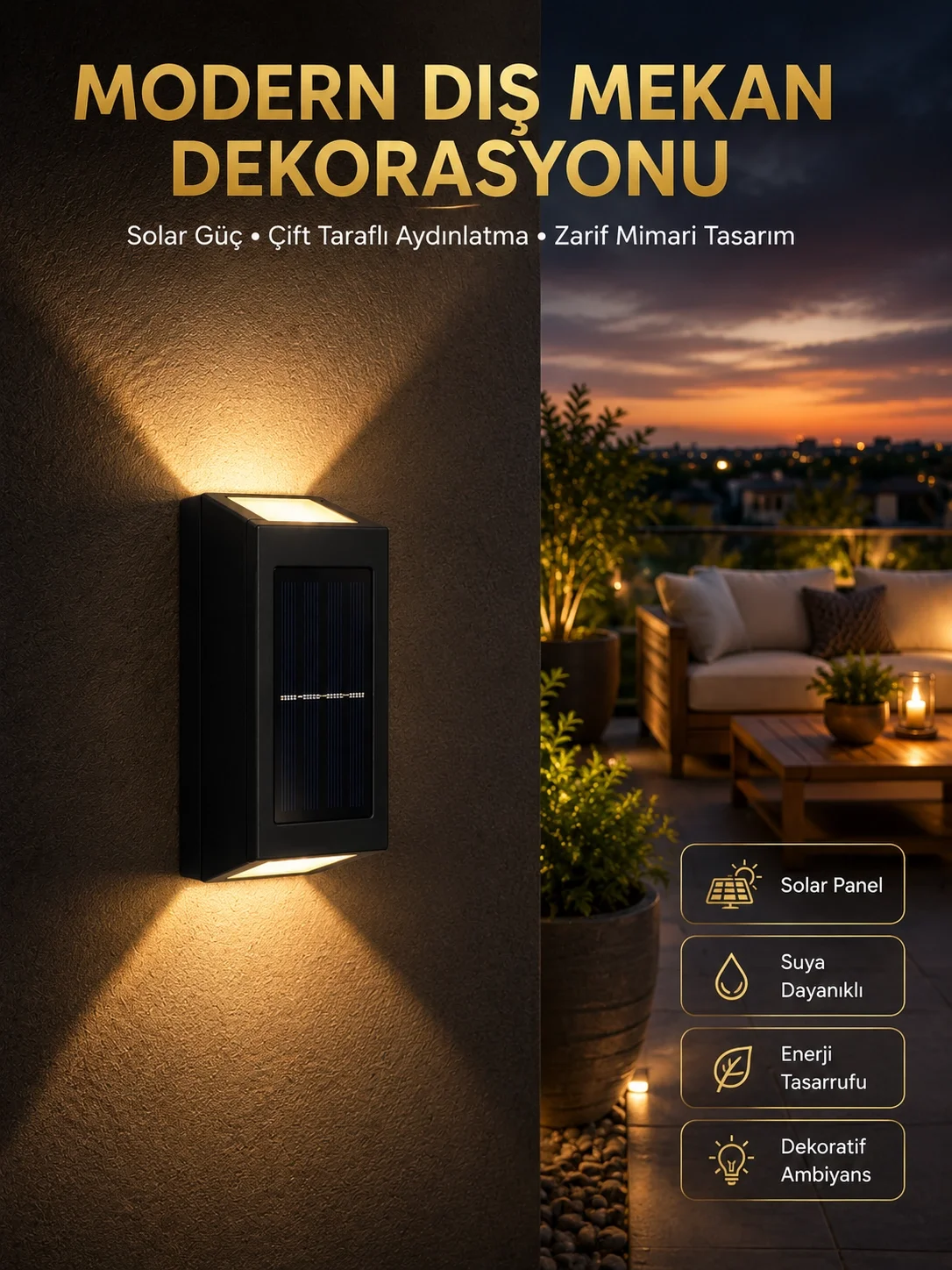 İthalat® Dekorasyon Aplik Işık Güneş Enerjili Aydınlatma Dekoratif Aydınlatma