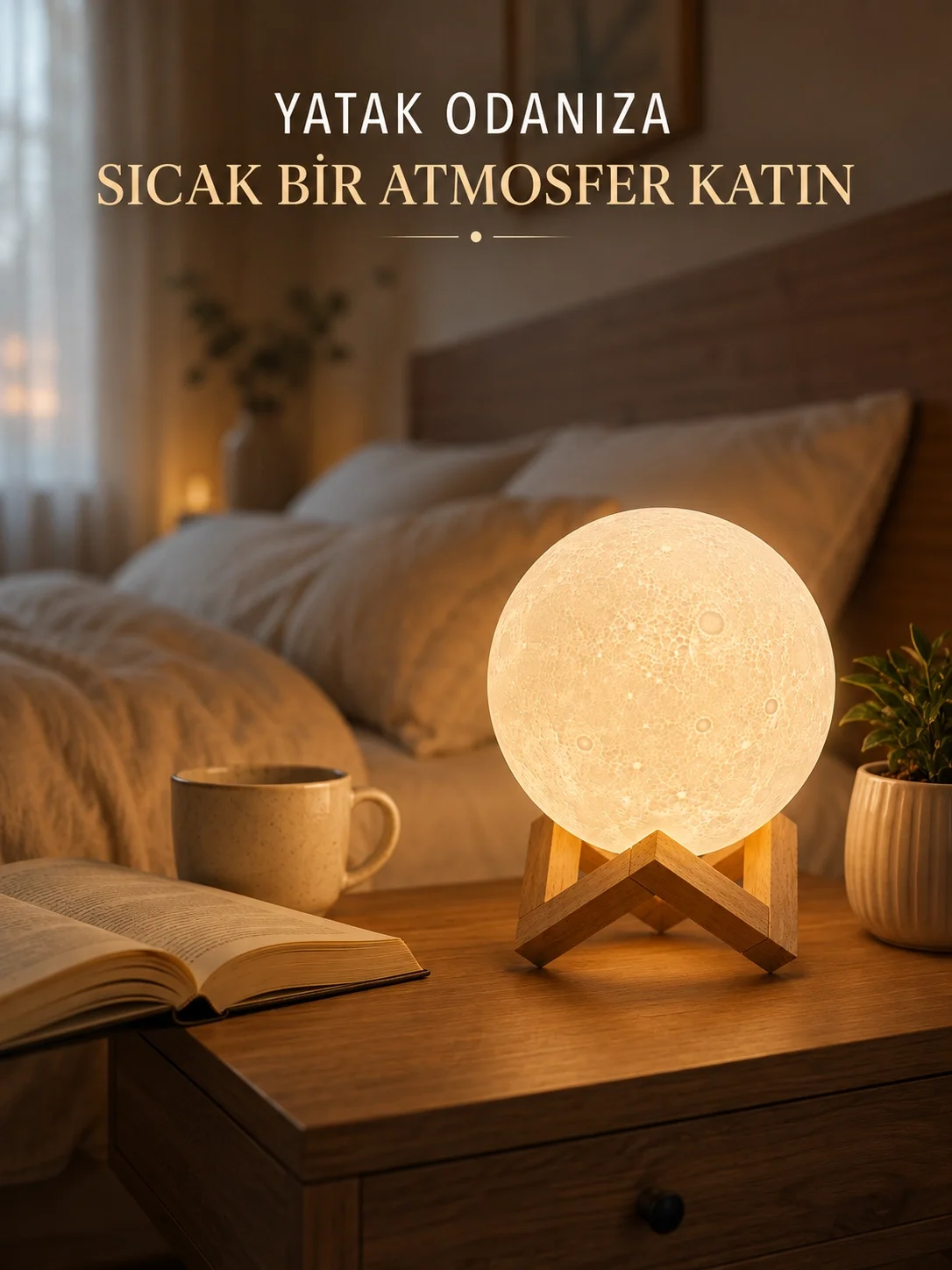 İthalat® Dekoratif 3D Ay Işığı Masa Lambası Hediyelik Atmosfer Aydınlatması