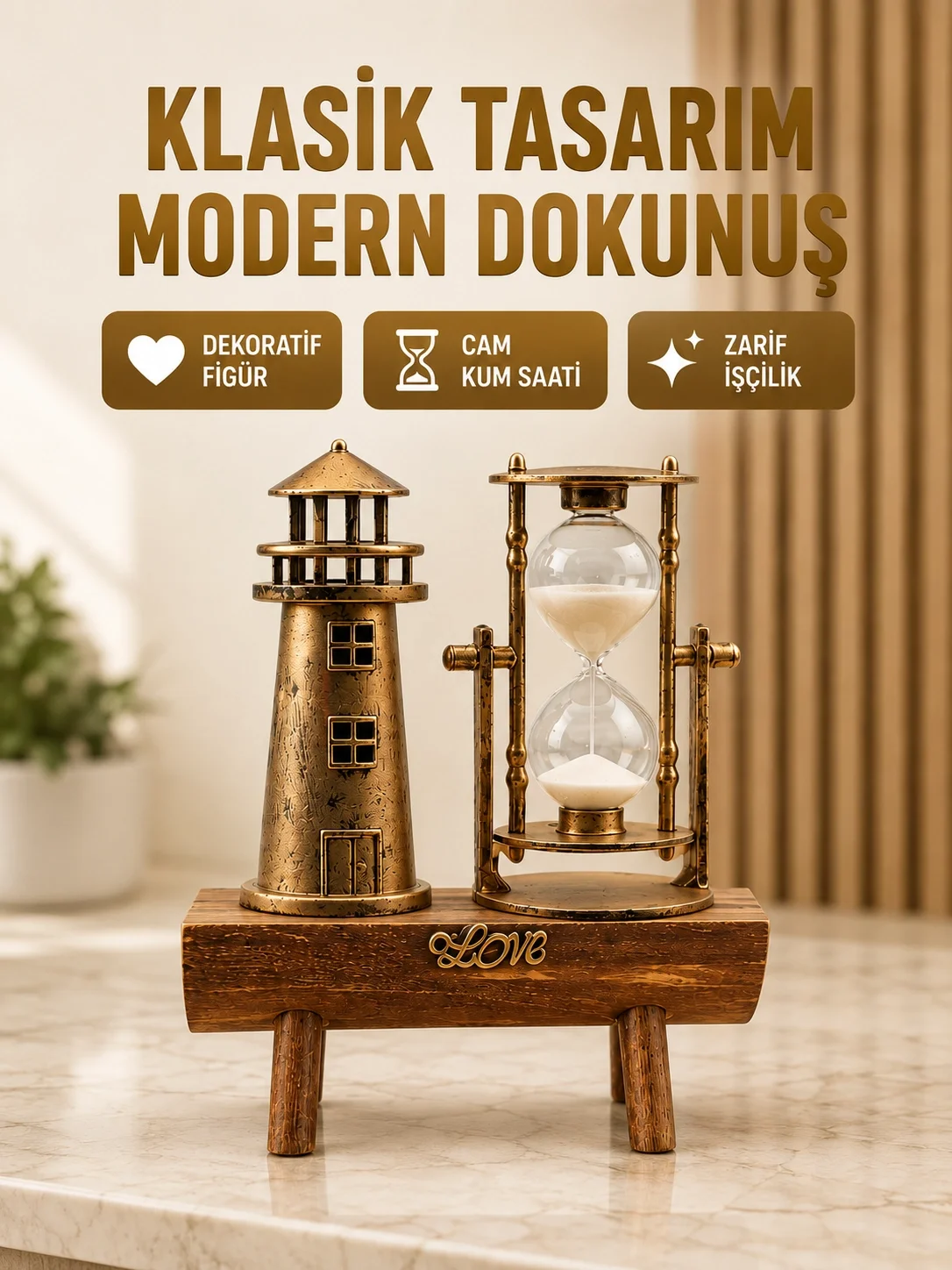 İthalat® Deniz Feneri Şeklinde El Yapımı Kum Saati – Ev ve Ofis İçin Zarif Süs Yeni Nesil