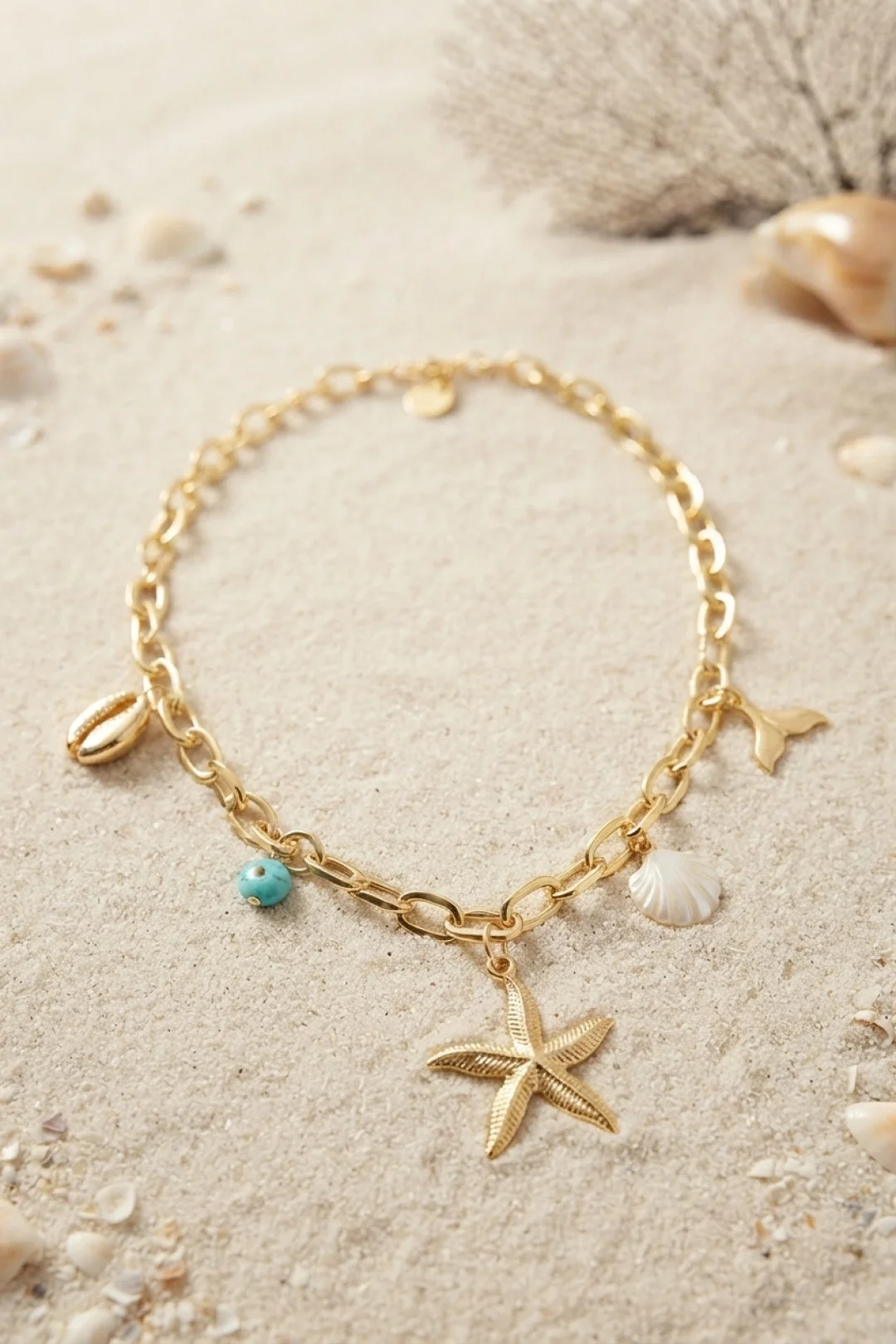 İthalat® Deniz Yıldızı Charm Detaylı Gold Renk Zincir Kolye