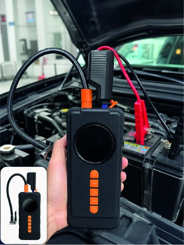 İthalat® Dijital Araç Kompresörü 4 Fonksiyonlu Akü Takviye Lastik Şişirme Powerbank ve LED El Feneri