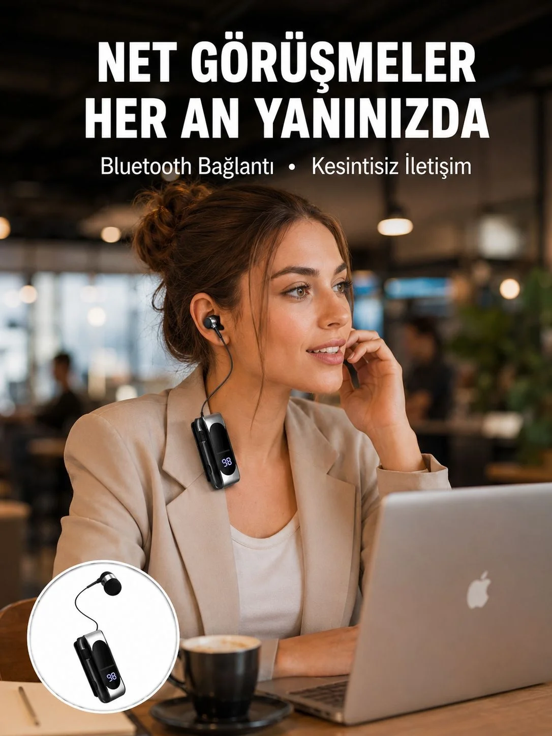 İthalat® Dijital Göstergeli Bluetooth Kulaklık – Klipsli ve Şık Tasarım Yeni Nesil