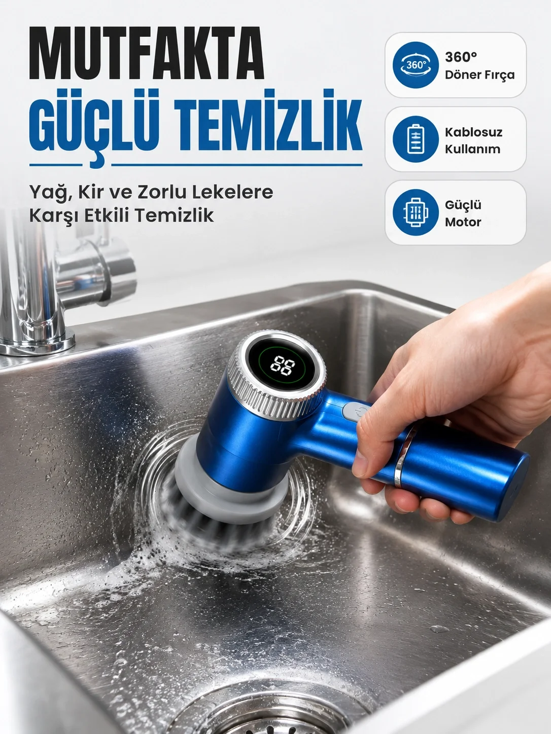 İthalat® Dijital Göstergeli Şarjlı Temizlik Fırçası ile Konforlu Kullanım Deneyimi
