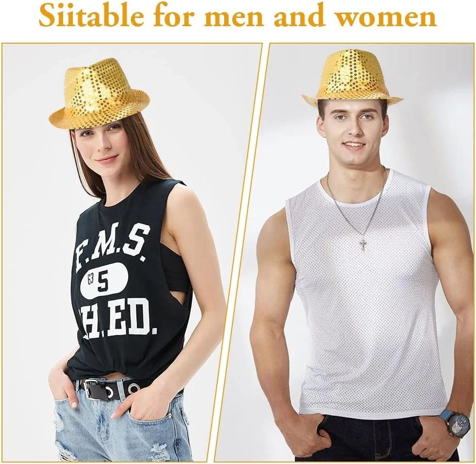 İthalat® Disko Star Altın Gold Payetli Fötr Şapka Yetişkin Boy