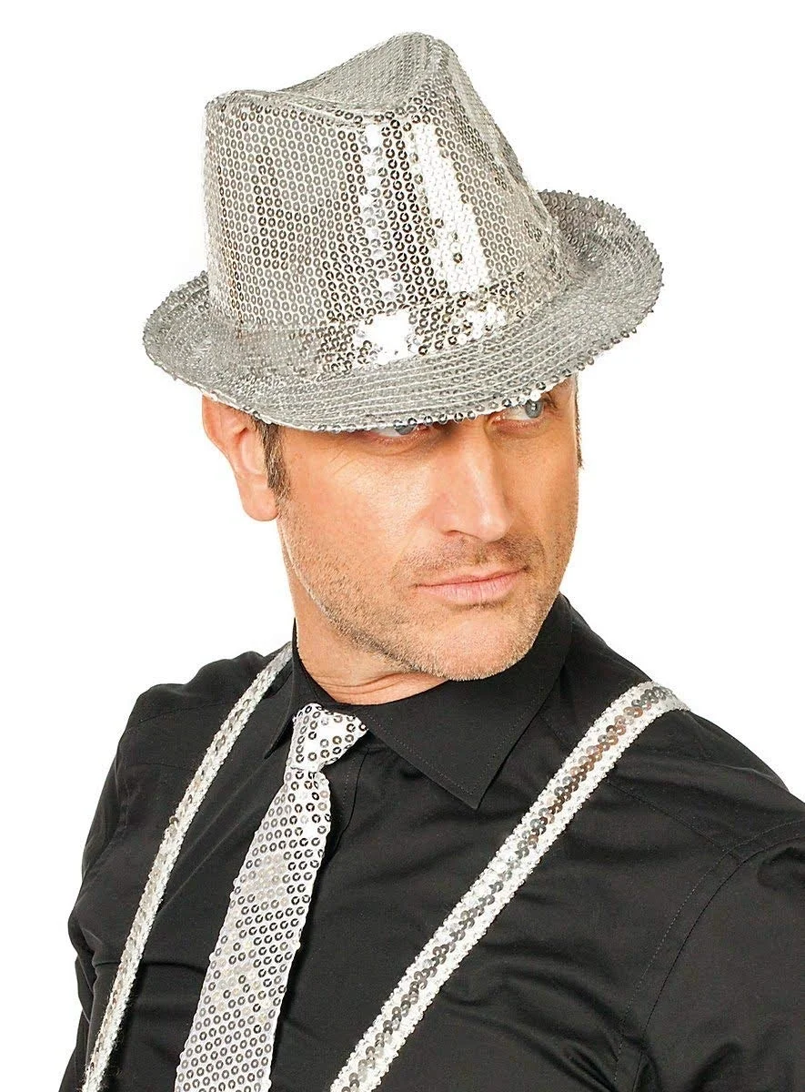 İthalat® Disko Star Gümüş Payetli Fötr Şapka Yetişkin Boy