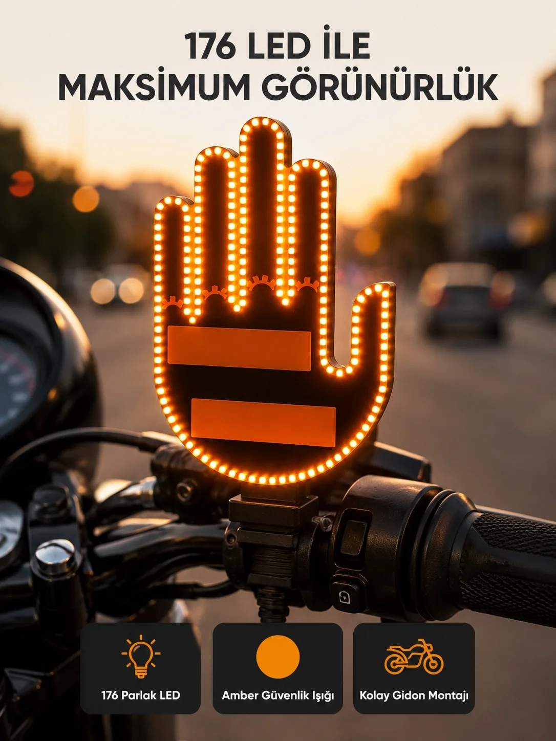 İthalat® El Hareketiyle Kontrol Edilen 176 LED Amber Güvenlik Lambası