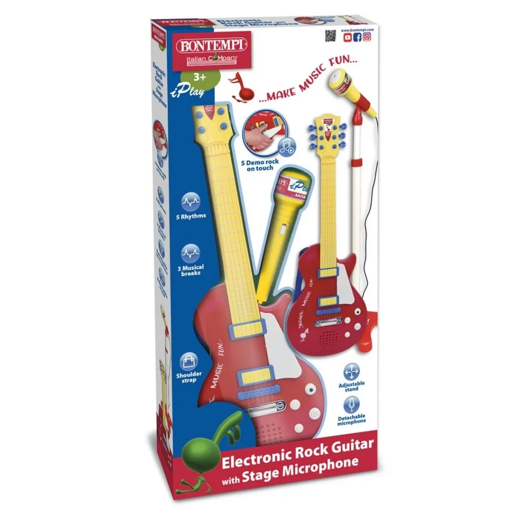 İthalat®  Elektronik Ayaklı Mikrofonlu Gitar Seti Kırmızı