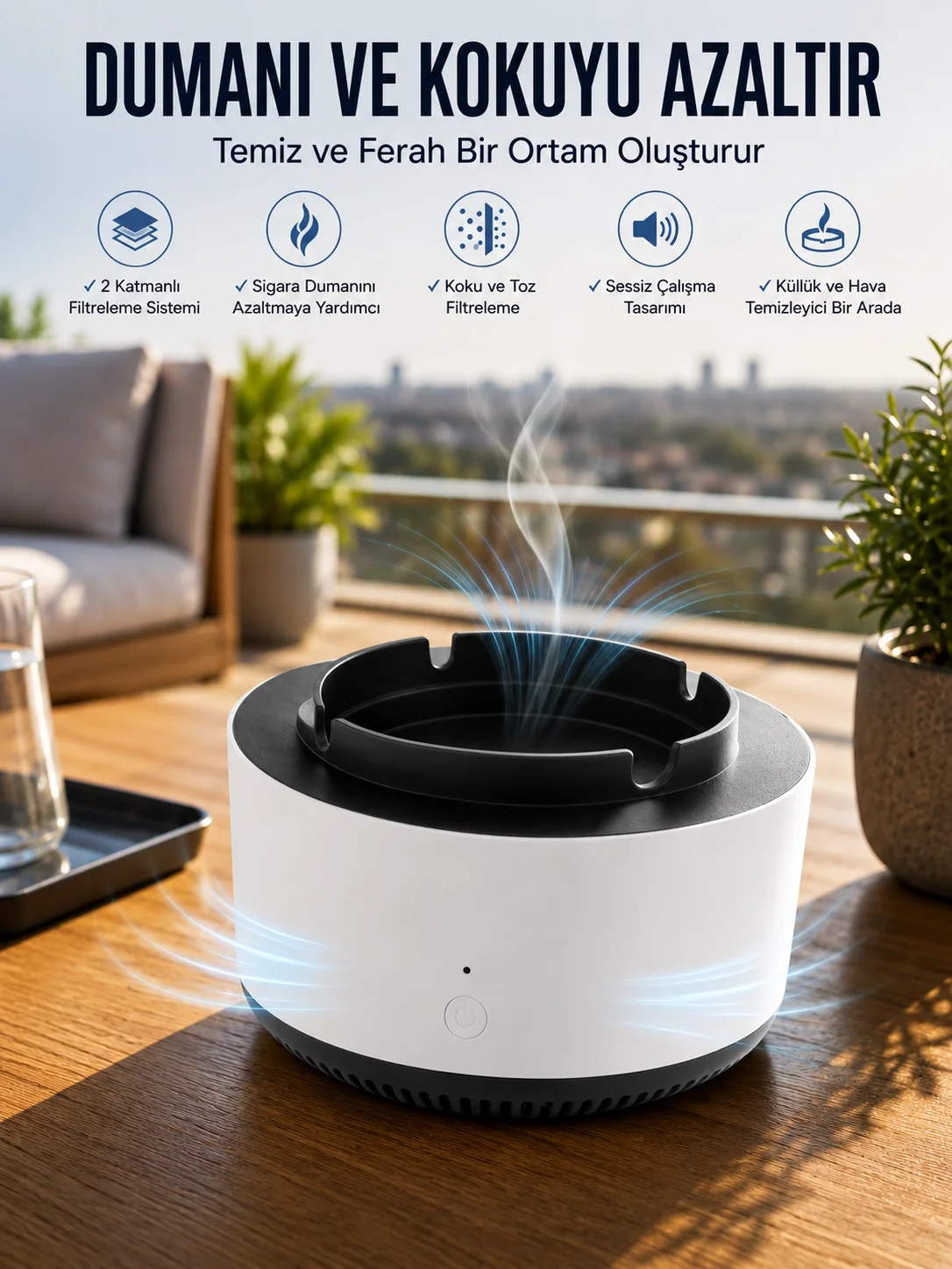 İthalat® Elektronik Küllük Duman Giderici Hava Temizleyici