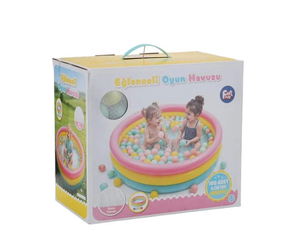 İthalat® ER-520 FUN PLAY 85CM HAVUZ ÜÇ RENKLİ İÇİNDE 100 ADET 6CM TOPLU