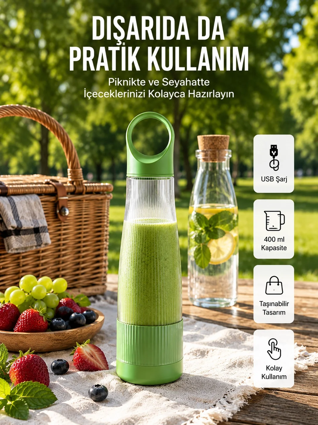 İthalat® Ev Dışı Kullanıma Uygun Taşınabilir Smoothie Makinesi