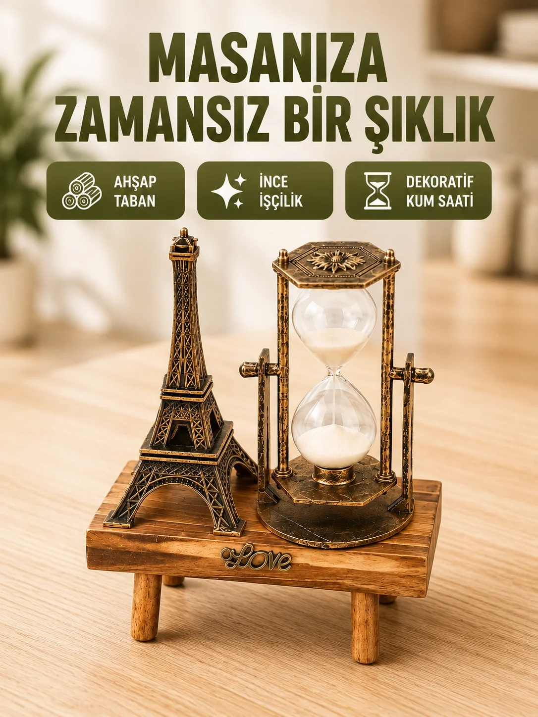 İthalat® Ev, Ofis ve Kafeler İçin Retro Ahşap Kum Saati Dekorasyonu