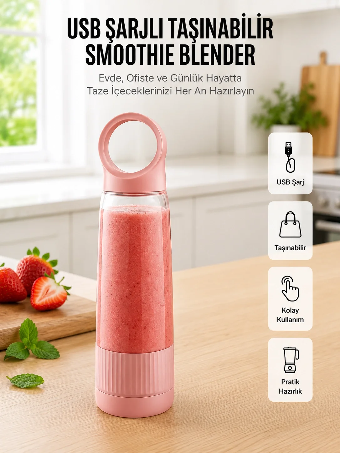 İthalat® Ev Ofis ve Seyahat İçin Taşınabilir Smoothie Blender
