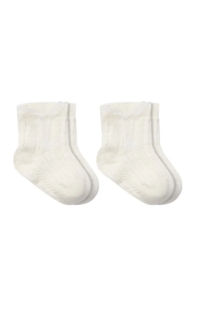 İthalat® Fiyonklu Penye Soket Çorap 2li 10150 Ekru