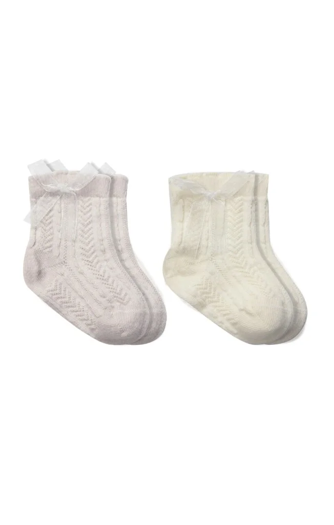 İthalat® Fiyonklu Penye Soket Çorap 2li 10149 Taş