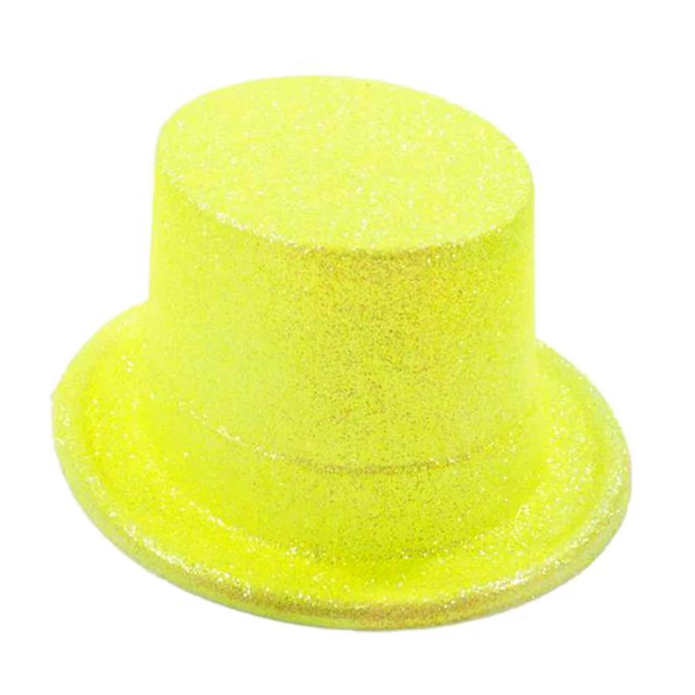 İthalat® Floresan Sarı Renk Simli Uzun Fötr Melon Şapka 12 cm