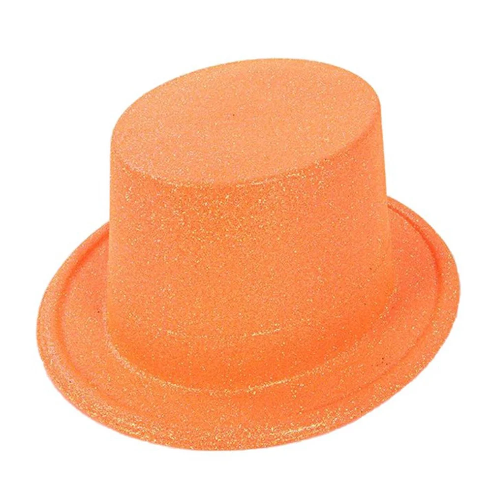 İthalat® Floresan Turuncu Renk Simli Uzun Fötr Melon Şapka 12 cm