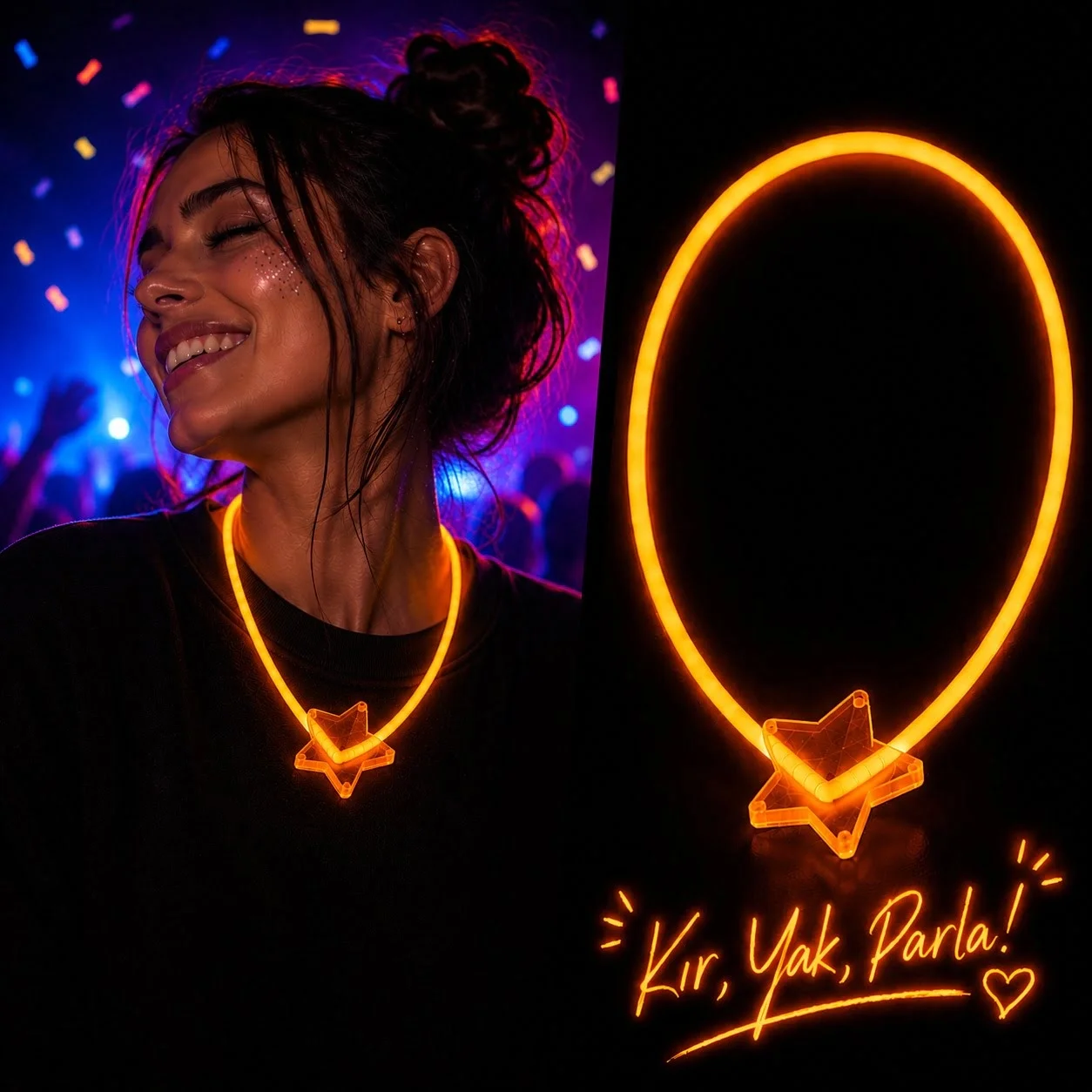 İthalat® Fosforlu Yıldız Parti Kolyesi – Neon Işıklı Kolye Turuncu Renk İthalat® Fosforlu Yıldız Parti Kolyesi – Neon Işıklı Kolye Turuncu Renk