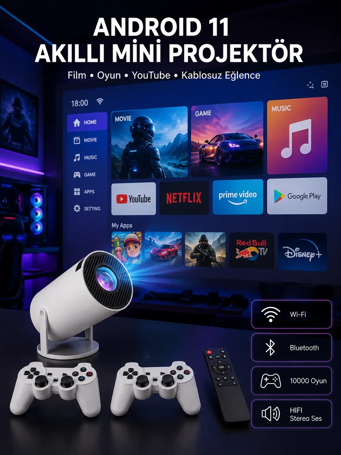 İthalat® Full HD 8 GB Ayaklı Çift Kollu 4K Video Oyun Konsolu Taşınabilir Yeni Nesil