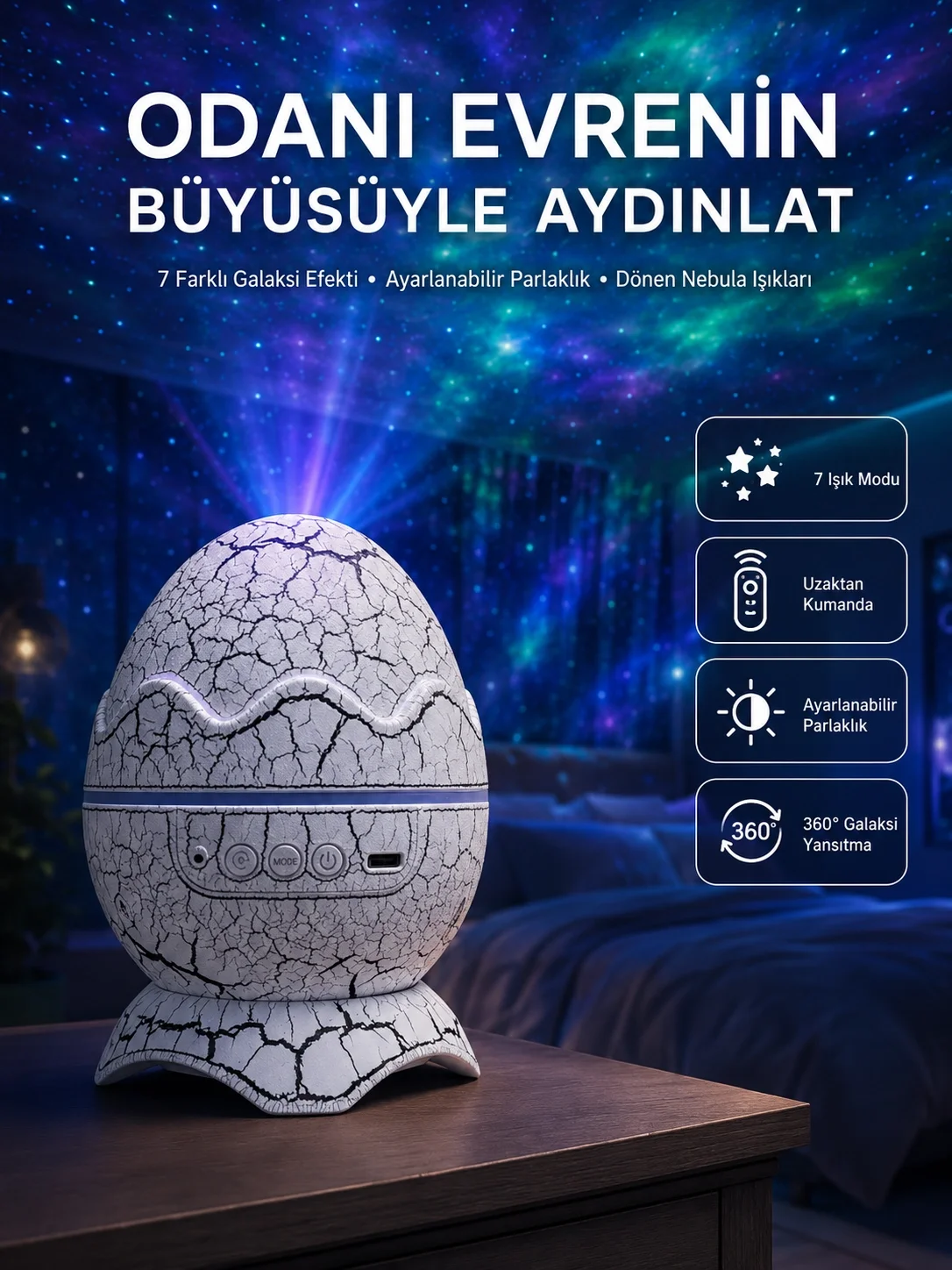 İthalat® Gece Lambası Yumurta Işık Speaker Yeni Nesil Dinozor Yumurtası Görünümlü