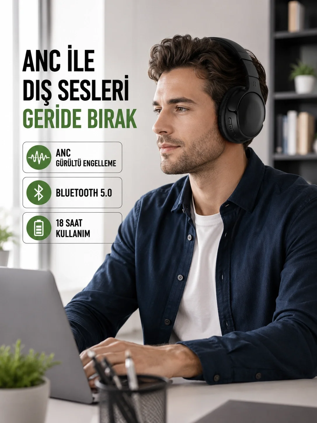 İthalat® Geniş Frekans Aralıklı Bluetooth Kulak Üstü Kulaklık
