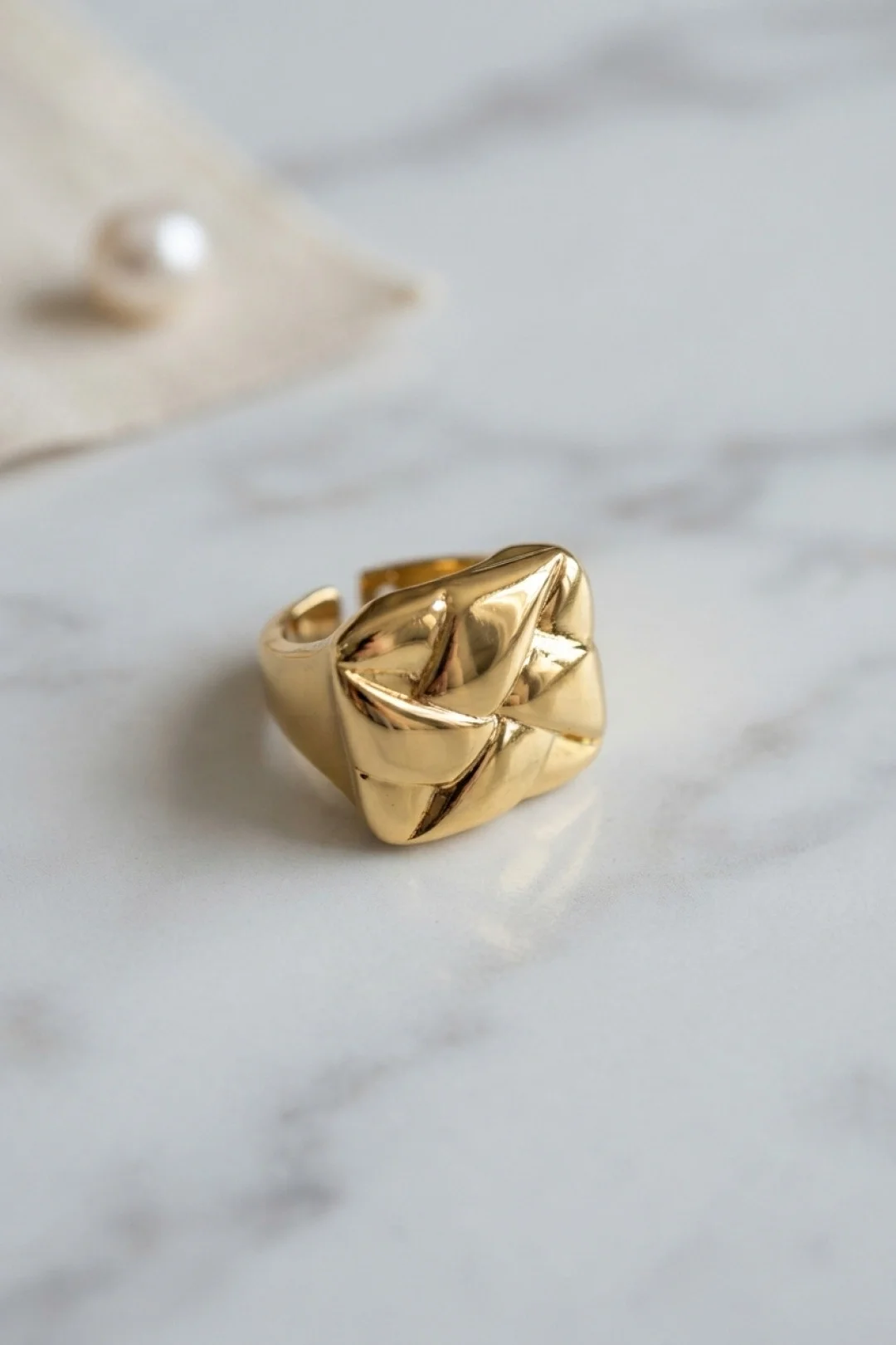 İthalat® Geometrik Origami Tasarımlı Ayarlanabilir Gold Renk Yüzük