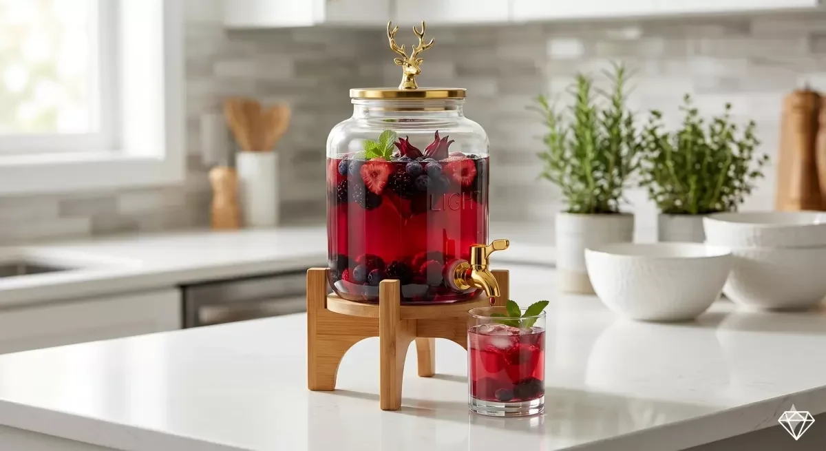 İthalat® Geyik Figürlü Gold Lüks Cam İçecek Sebili - 3.6 Litre Bambu Standlı Meyve Suyu Kovası İthalat® Geyik Figürlü Gold Lüks Cam İçecek Sebili - 3.6 Litre Bambu Standlı Meyve Suyu Kovası