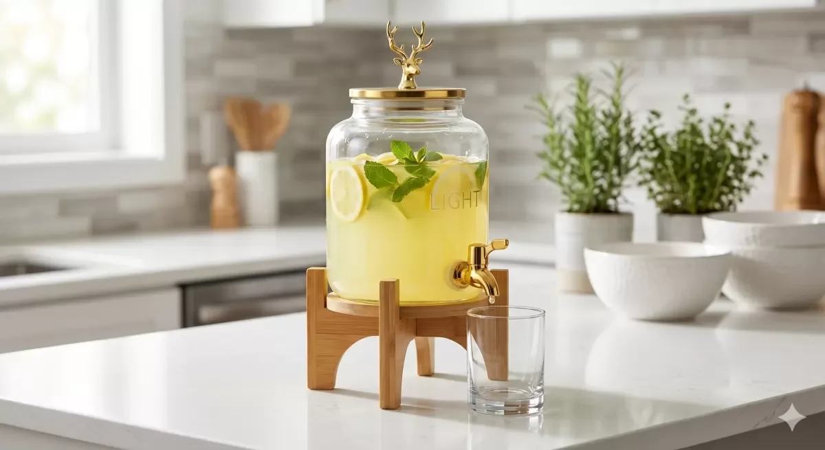 İthalat® Geyik Figürlü Gold Lüks Cam İçecek Sebili - 3.6 Litre Bambu Standlı Meyve Suyu Kovası İthalat® Geyik Figürlü Gold Lüks Cam İçecek Sebili - 3.6 Litre Bambu Standlı Meyve Suyu Kovası