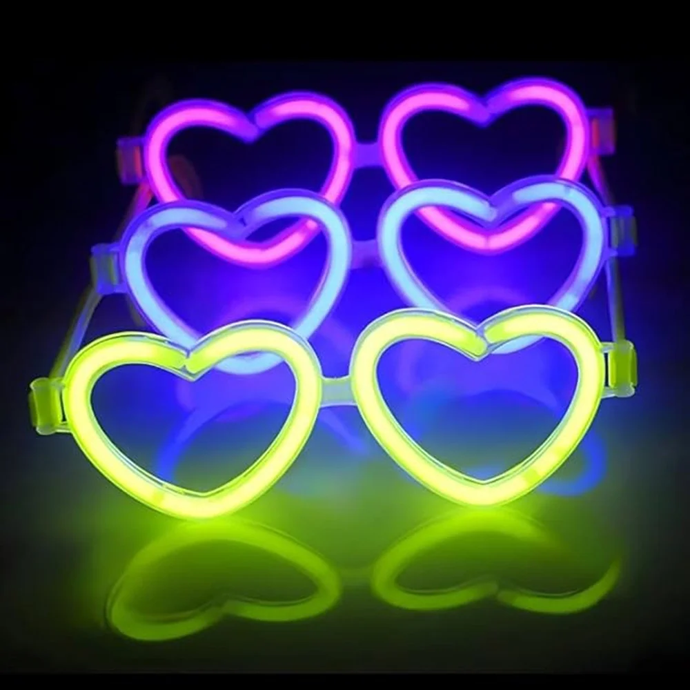 İthalat® Glow Kalpli Fosforlu Gözlük 6’lı Renkli Set – Neon Parti