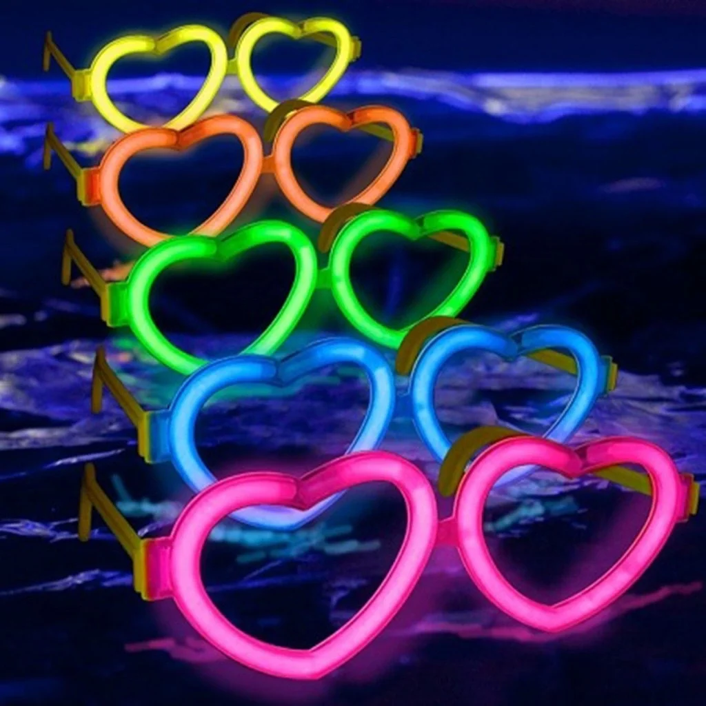 İthalat® Glow Kalpli Fosforlu Gözlük 6’lı Renkli Set – Neon Parti