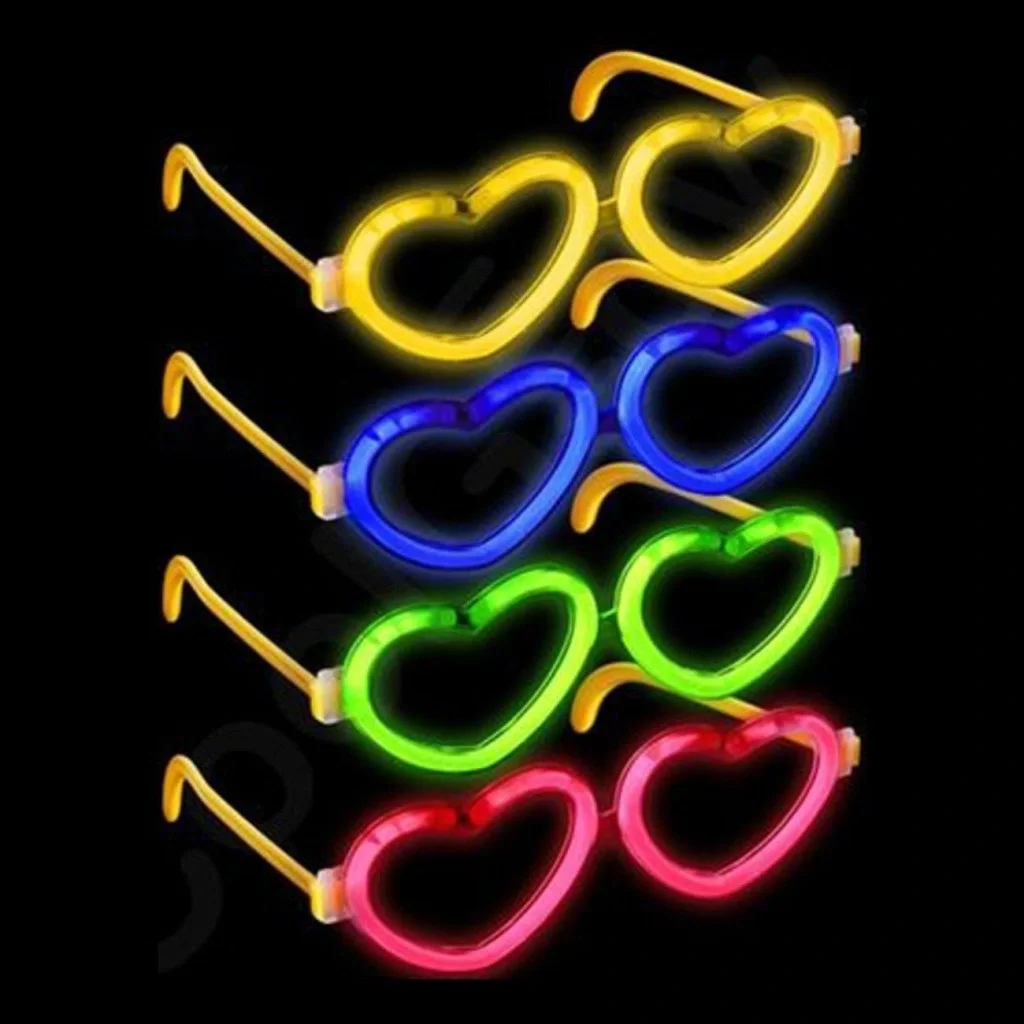 İthalat® Glow Kalpli Fosforlu Gözlük 6’lı Renkli Set – Neon Parti