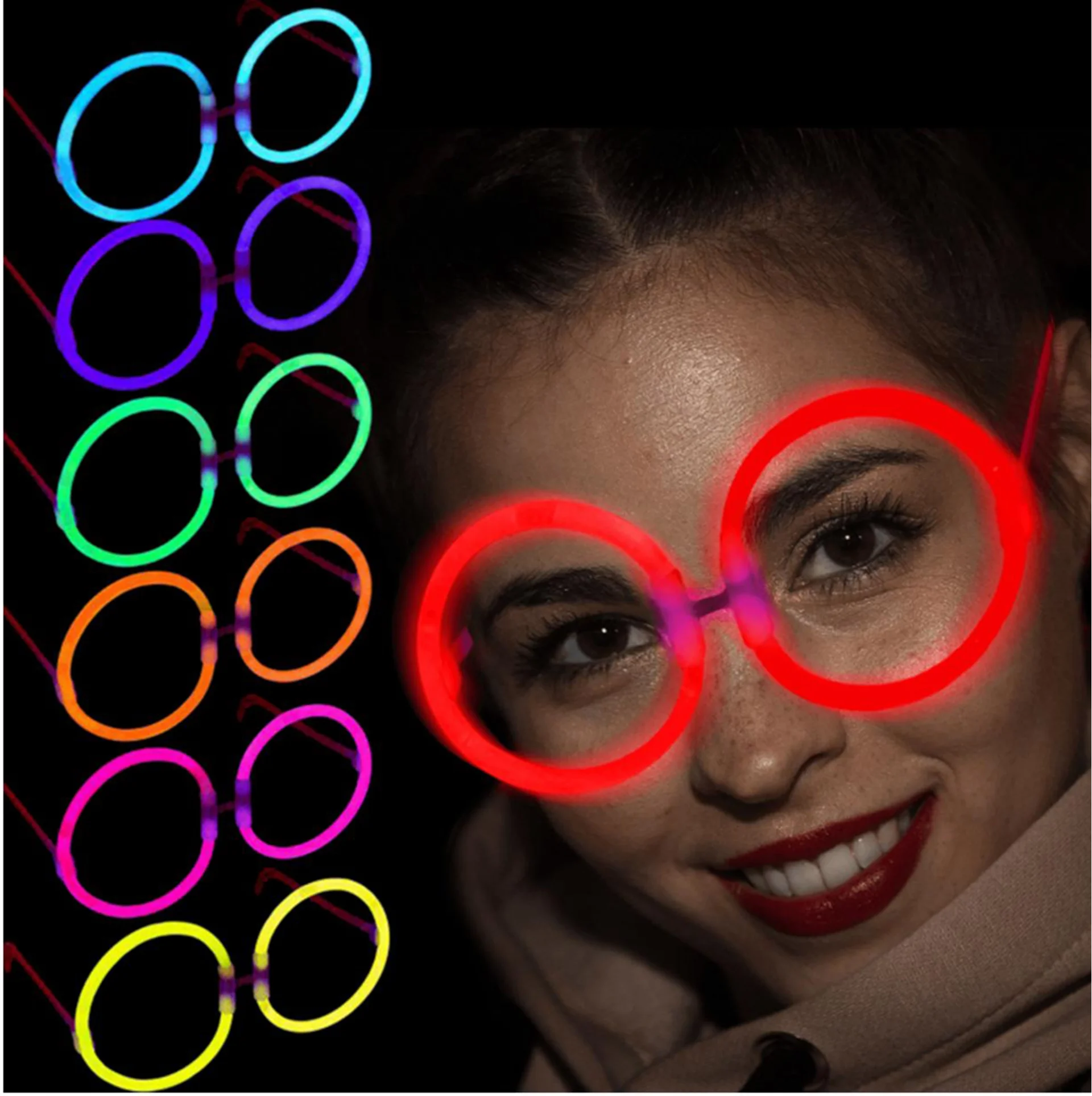 İthalat® Glow  Yuvarlak Gözlük - Glow Partisi Gözlükleri - Glow Gözlük 12 Adet