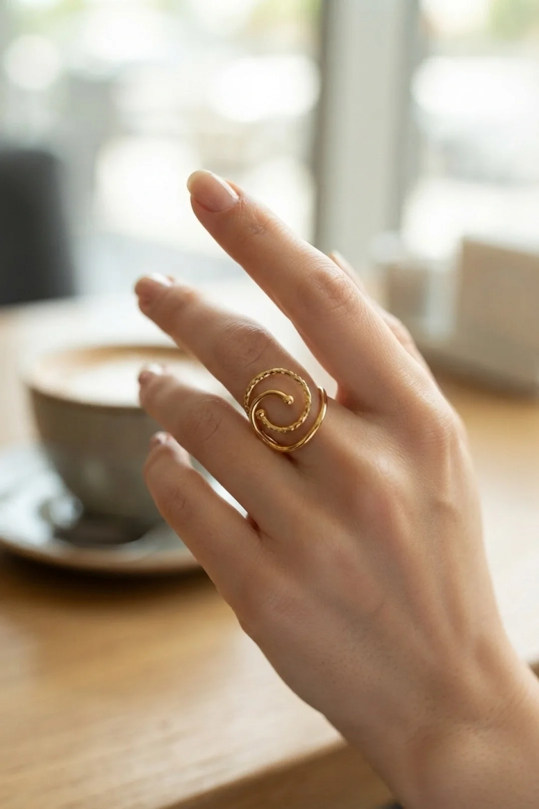 İthalat® Gold Renk Geometrik Çift Halka Yüzük