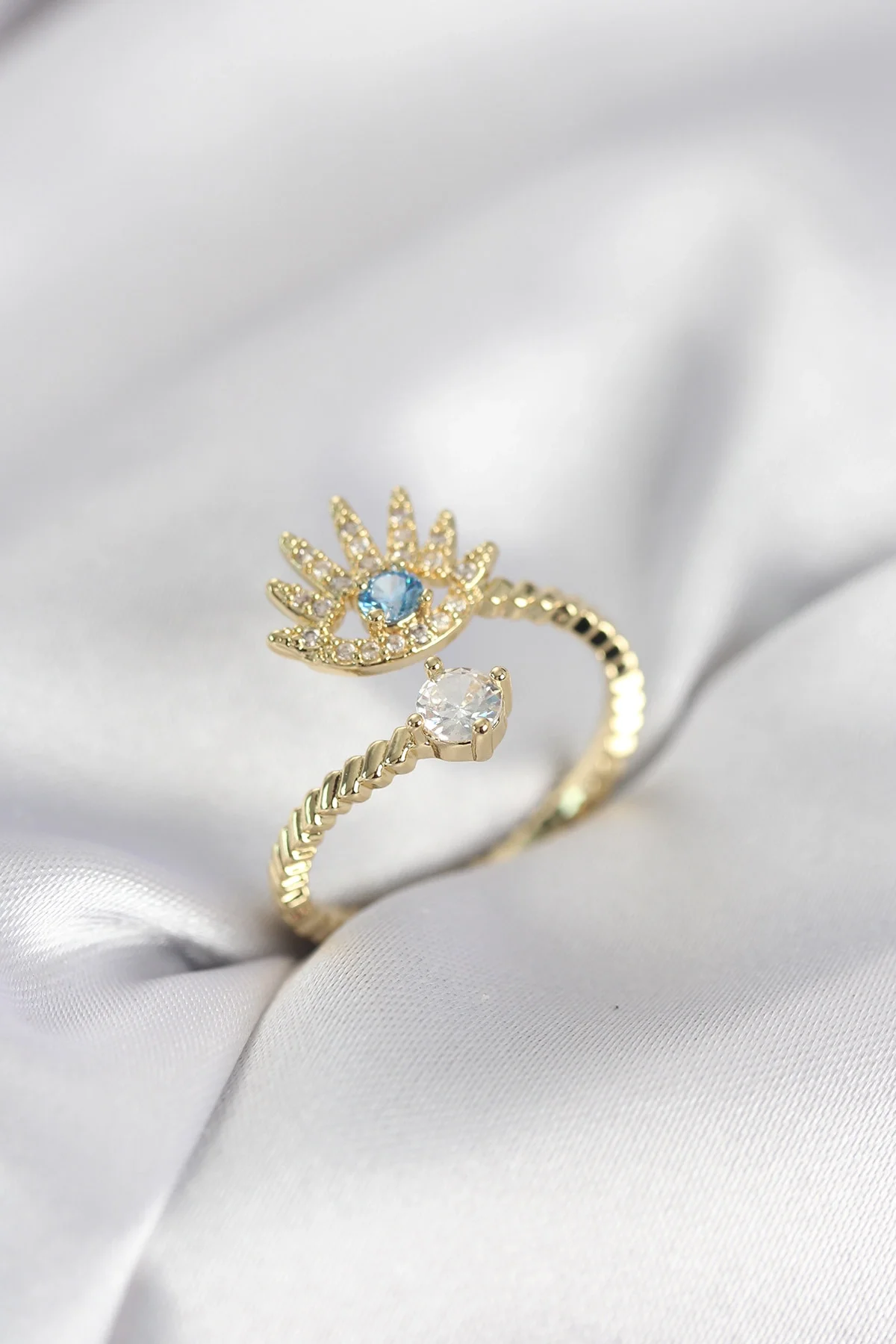 İthalat® Gold Renk Göz Model Zirkon Taşlı Kadın Yüzük