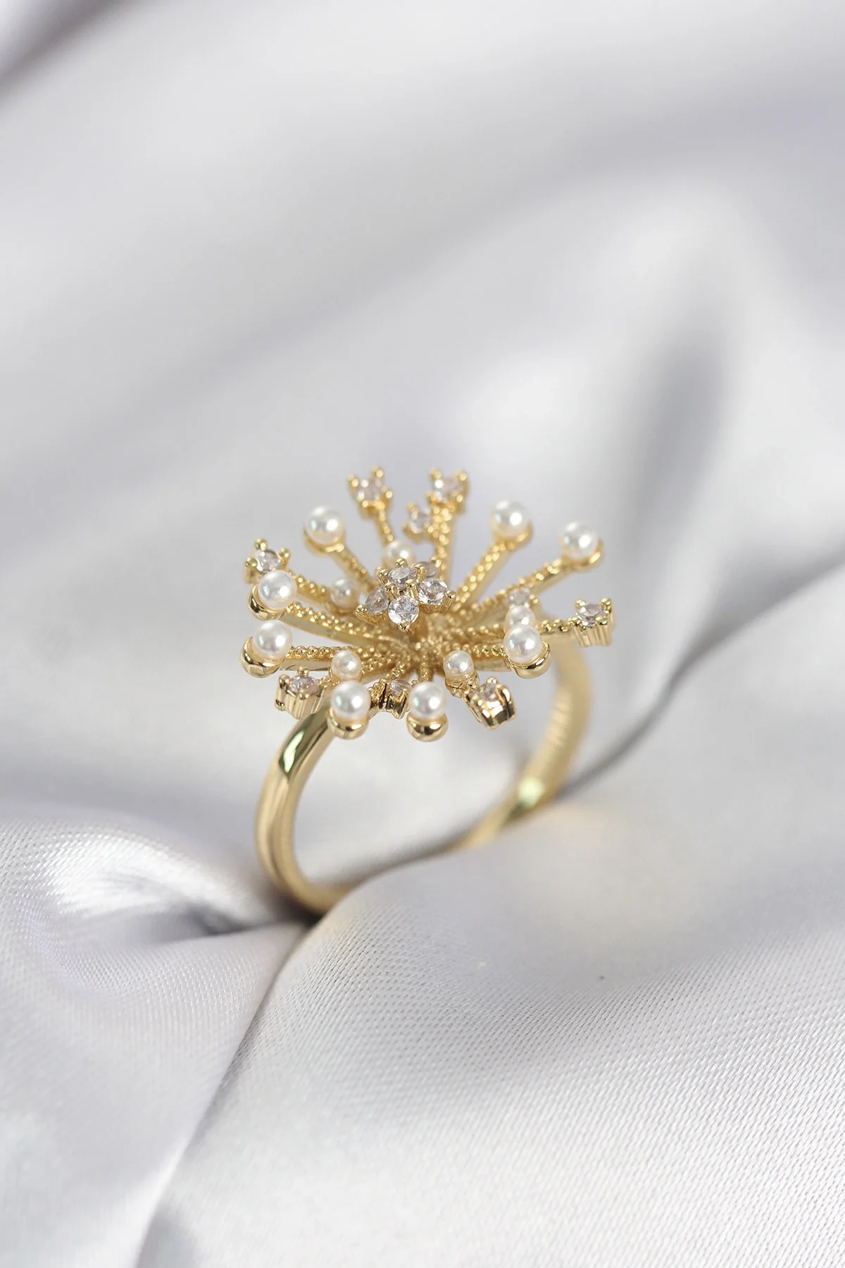 İthalat® Gold Renk Karahindiba Model Zirkon Taşlı Kadın Yüzük