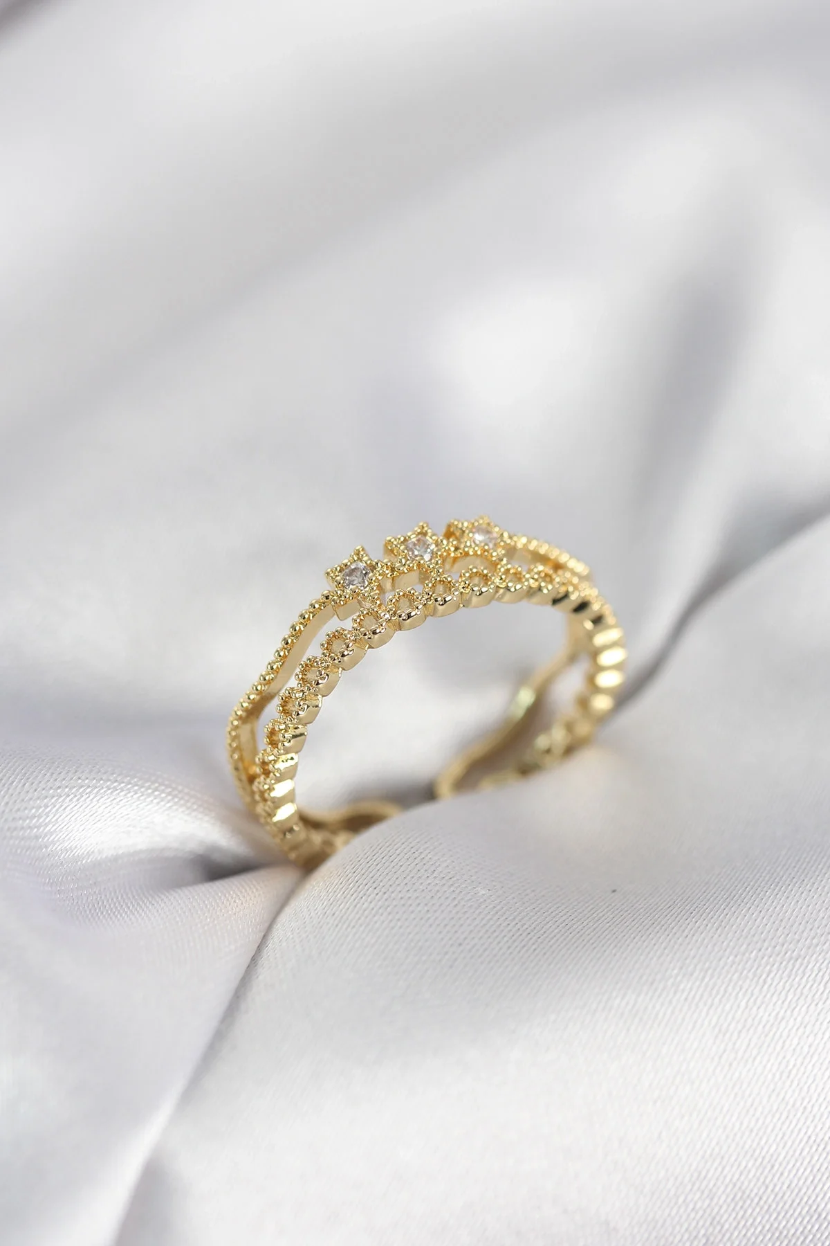 İthalat® Gold Renk Minimal Yıldızlı Model Kadın Yüzük