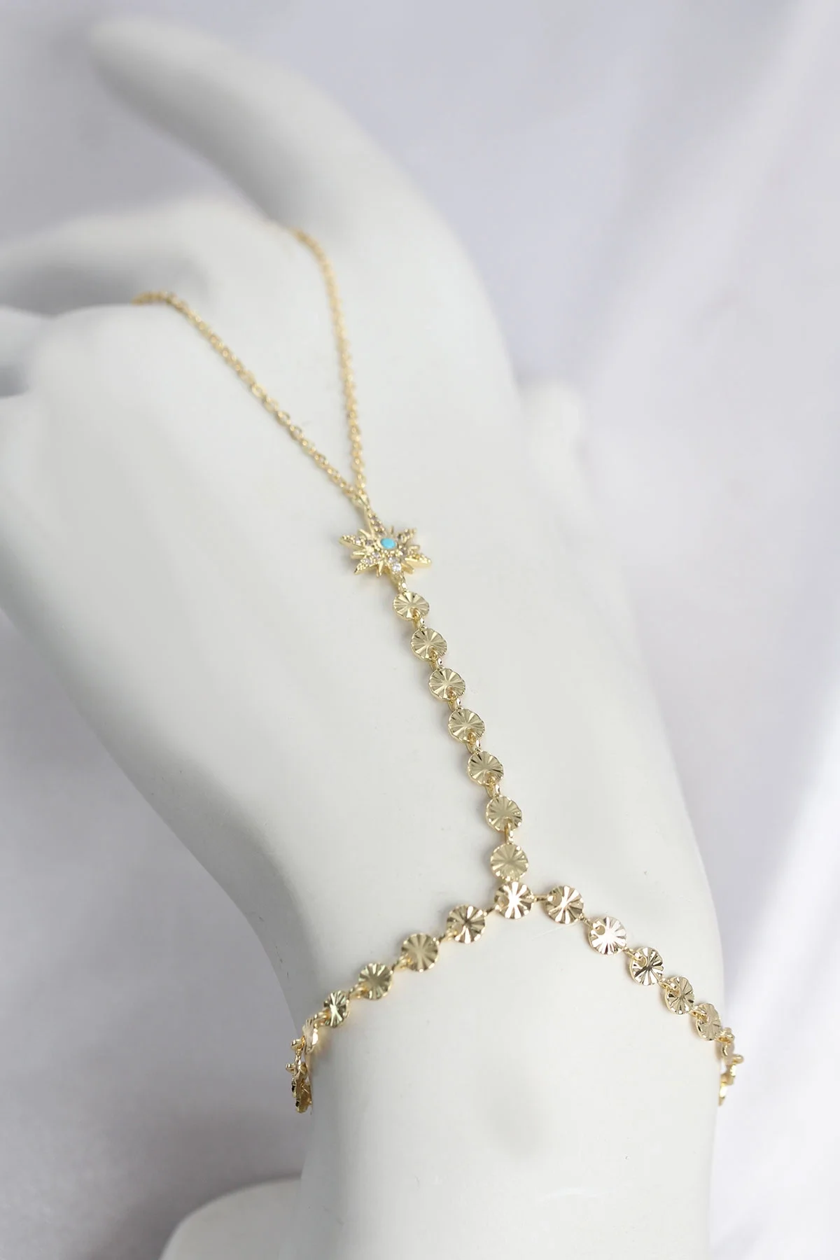 İthalat® Gold Renk Pirinç Mavi Taş Detaylı Kutup Yıldızı Model Şahmeran