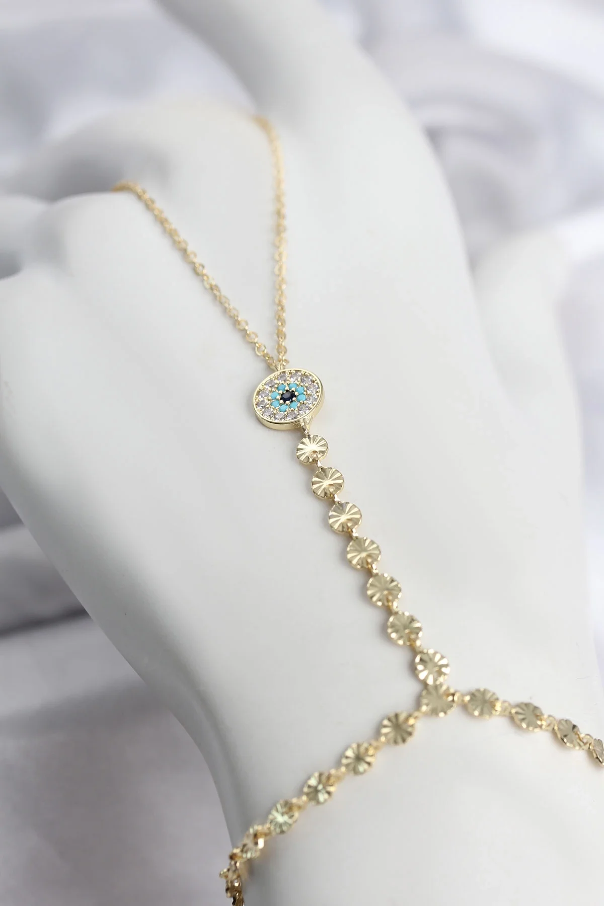 İthalat® Gold Renk Pirinç Zirkon Taşlı Nazar Model Şahmeran
